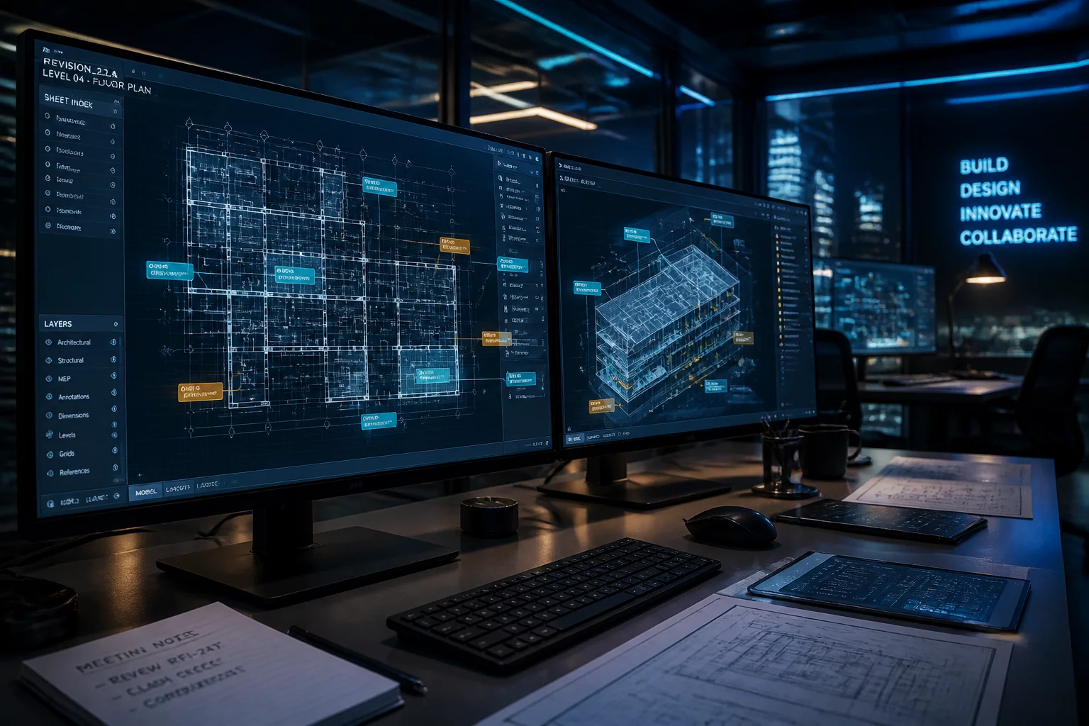 Engineers reviewing Bluebeam markup and digital comment closure documentation on workstation